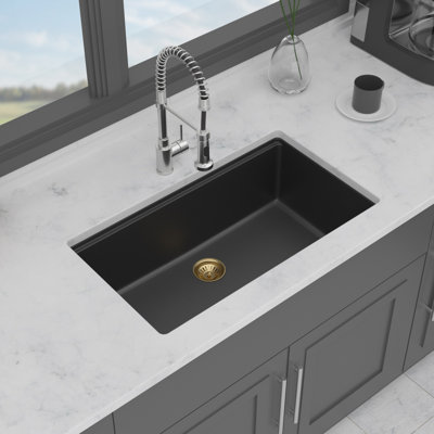Quartz Kitchen Sink - 33" X 19" X 9.65" Black Granite Composite Workstation Undermount Single Bowl Kitchen Sink