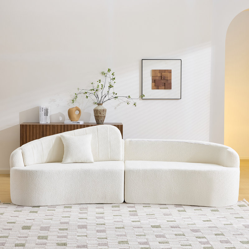 Durable White Chenille Sofas, Space-saving With Removable Backrest, Modern Style For Small Living Spaces
