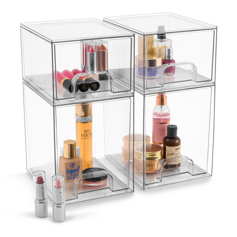 Sorbus Acrylic Storage Containers - 4 Pack, 4.4” and 7.6” Stackable Storage Bins Set for Bathroom Organization - Clear Acrylic Storage Drawer Organizers - Makeup Organizer Case with Pull-Out Drawers