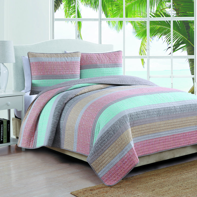 Phillips Modern & Contemporary Polyester Striped Quilt, King Quilt + 2 Shams, Blue