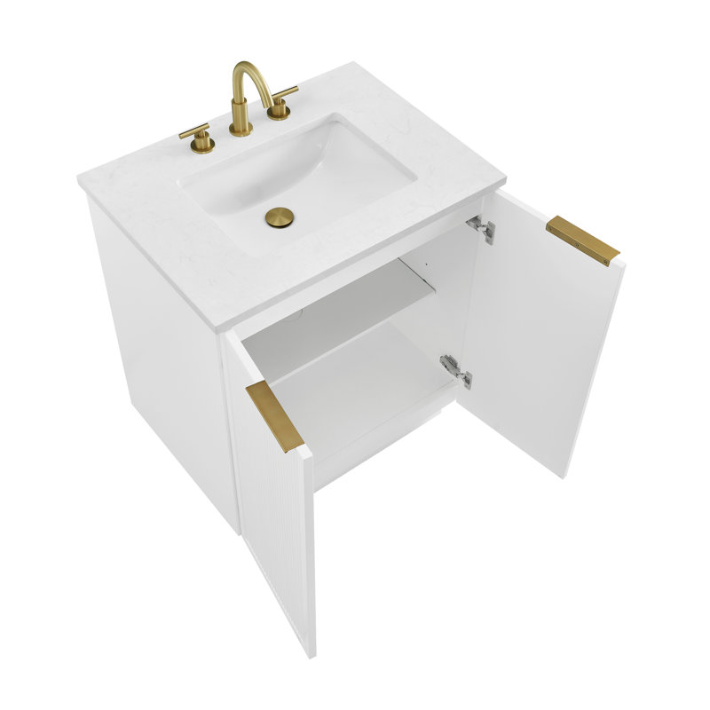 Meuble-lavabo simple 30 po Aderyn, Blanc / bronze brossé