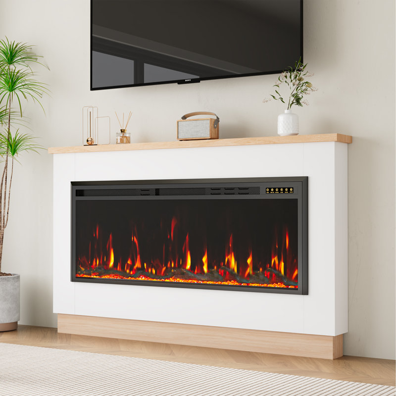 Foyer électrique 60 "avec manteau de cheminée, support pour 12 effets de flamme, 37" H x 60" W x 6" D