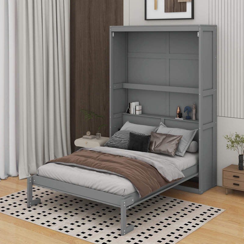 Lit escamotable double avec tablettes