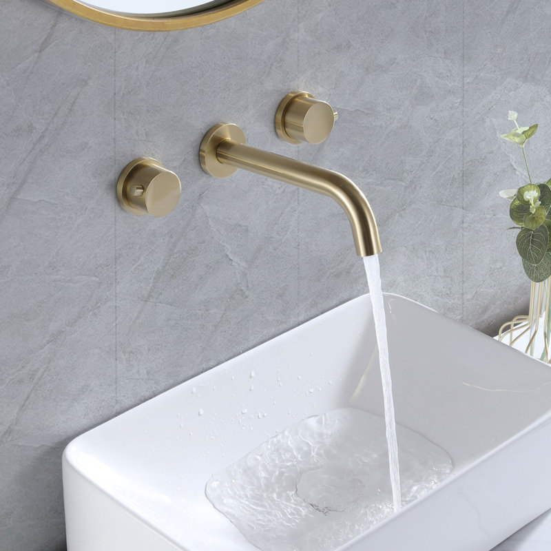 Robinet de lavabo de salle de bain mural en laiton massif 8 po x 8,23 po, Or