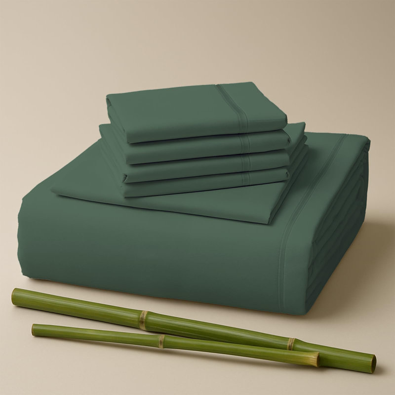 Premium Rayon From Bamboo Blend Sheet Set With Deep Pockets, Cooling and Breathable, Full Sheet Set with 4 Pillowcases, Basil