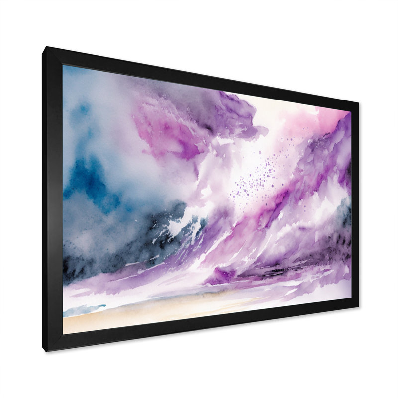 «Violet Storm At The Horizon II», reproduction d'art sur toile à l'encre liquide abstraite, Cadre simple noir