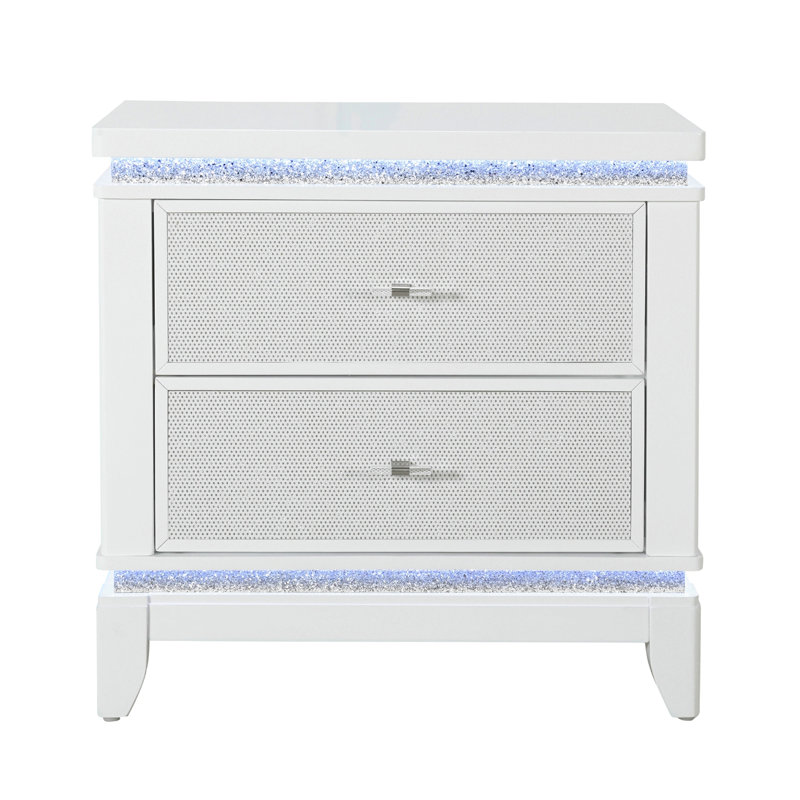 White Nightstand With Cooler,Usb And Speaker
