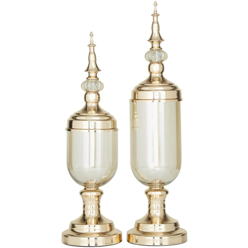 Gold Metal Living Room Decorative Jars with Finial Lids
