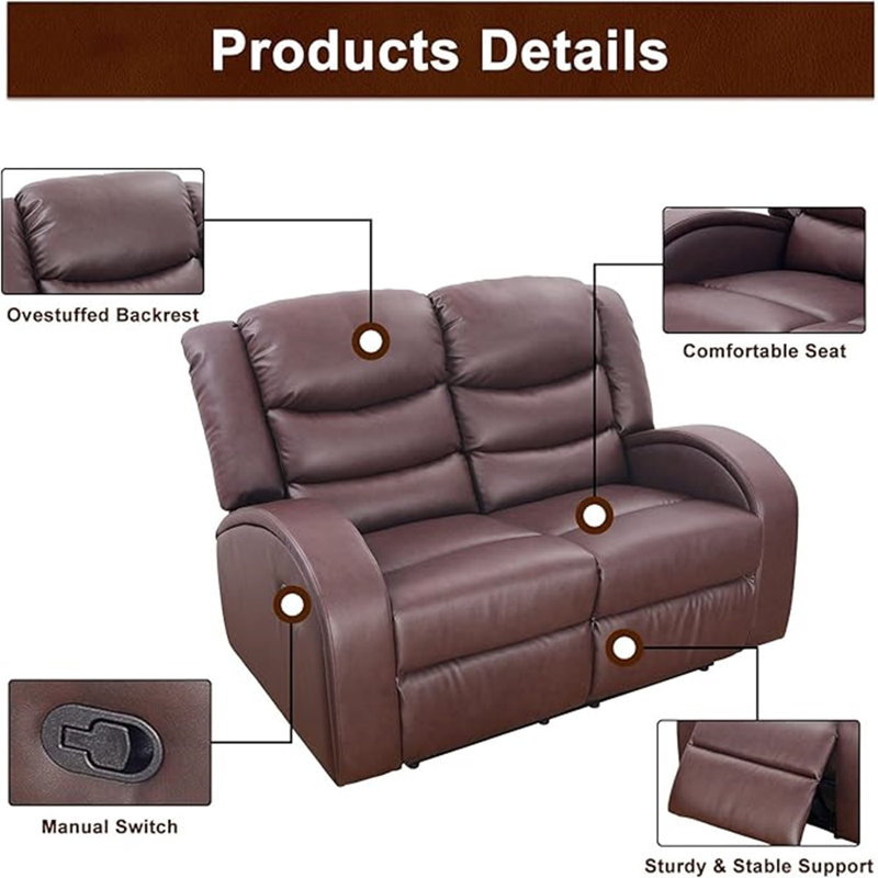 Evelunn 53'' Faux Leather Reclining Loveseat, Brown