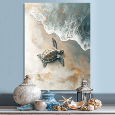 «Baby Turtle Trails On The Beach I», reproduction d'art moderne en métal, décoration murale tortue en métal