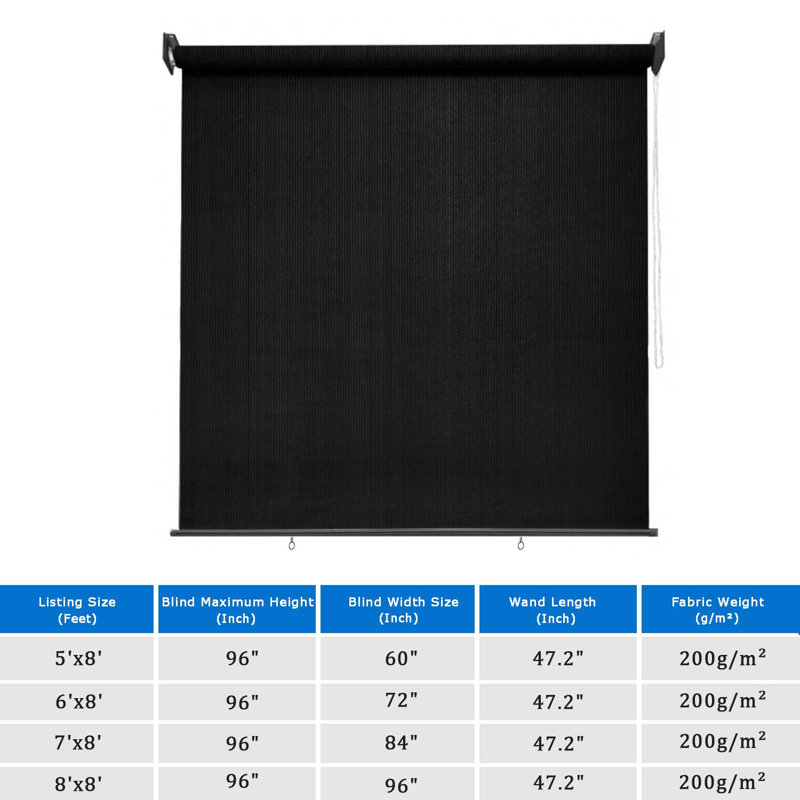 Rideau roulant d'extérieur, stores pare-soleil pour la terrasse, protection UV, L 60 po x L 96 po, Noir