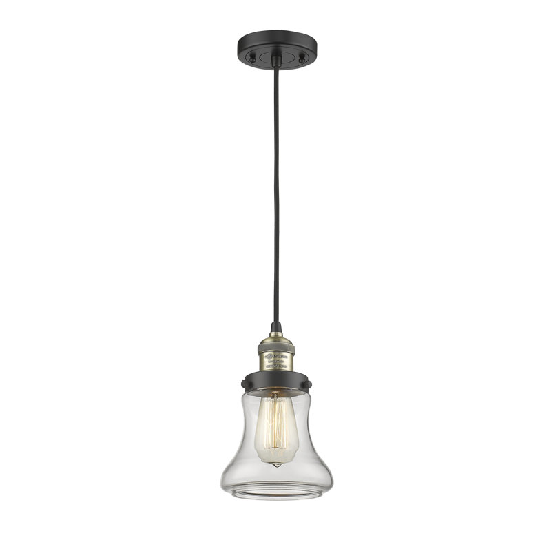 Luminaire suspendu en forme de cloche à 1 lumière Edda, Laiton antique noir, Ampoule DEL 6 watts Vinage, Transparent