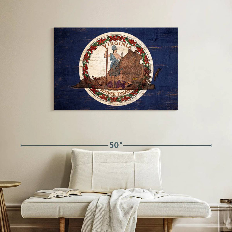 Borges State Map Over Virginia Flag, 26" H x 39" W