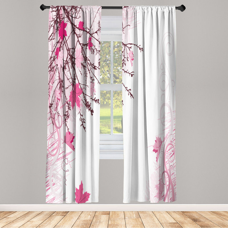 Ebern Designs Nature Curtains, Fall Earth Tones Autumn Leaf, Pair of 28", 28" W x 63" L, Pink Dust