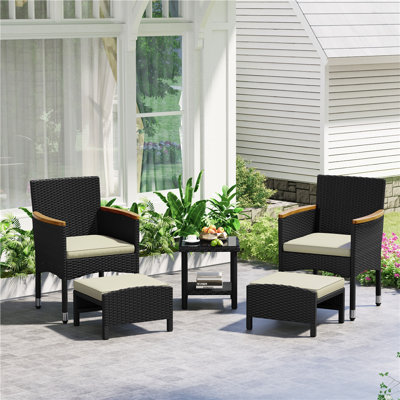 Ensemble de meubles de patio 5 pièces avec repose-pieds et table basse