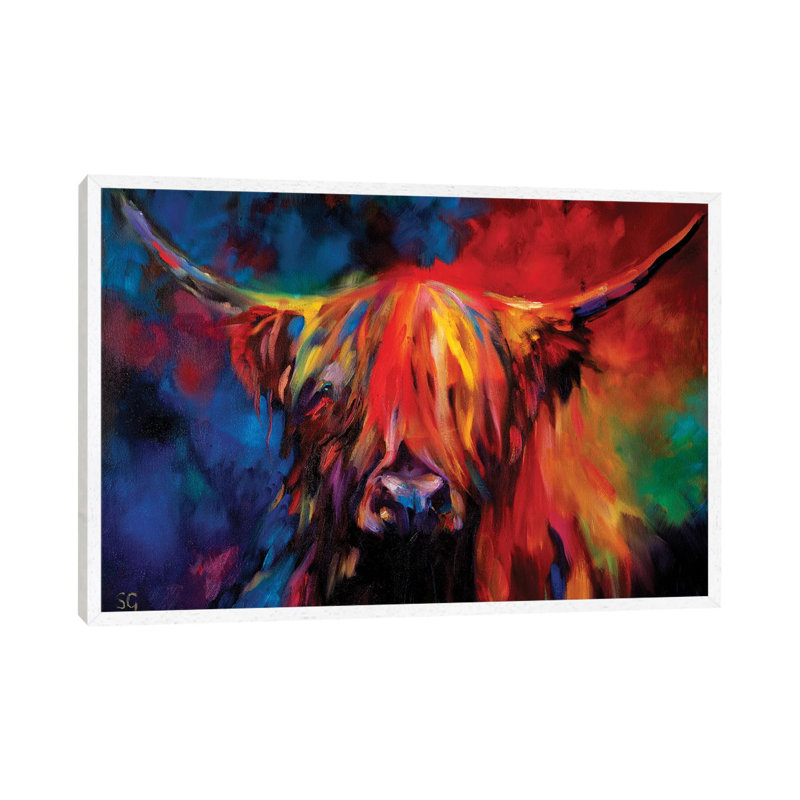 Highland Cow 1 Piece Wall Art on Canvas, 101.6 cm H x 66.04 cm W, White Framed