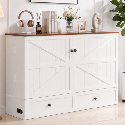 Lit escamotable convertible Queen Size avec tiroirs de rangement et station de recharge USB