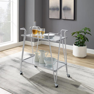 Silver Mid Century Erving With Mirrored Shelves,Home Bar Serving Cart, Mini Erving For Small Space, Rolling Kichen Carts For Bar, Kitchen