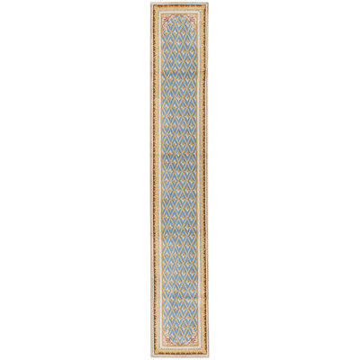 Hand-Knotted High-Quality Blue and Ivory Runner