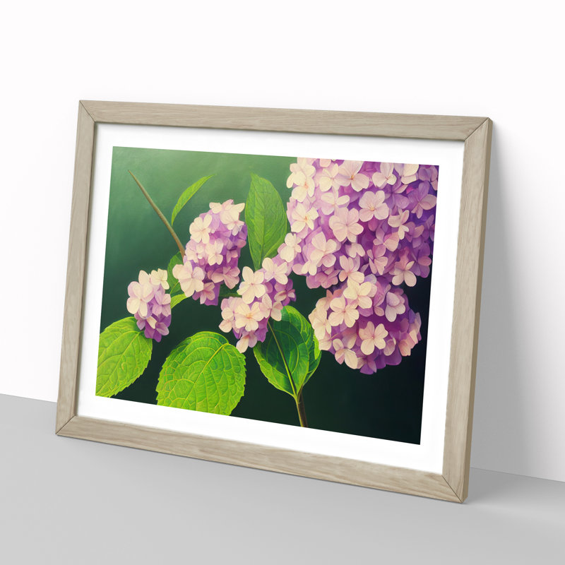 Gorgeous Hydrangea Flowers 1 Piece Single Picture Frame Wall Art, 25cm H x 34cm W x 2cm D, Oak Framed