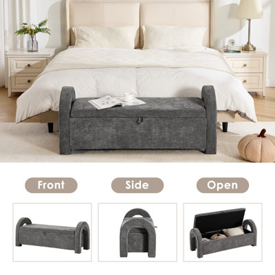 U-Shaped Curved Arm Chenille Storage Bench