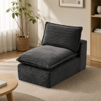 Fauteuil combiné avec accoudoirs en velours côtelé gris