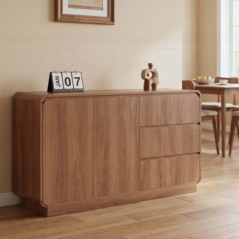 Modern Sideboard Storage Cabinet with 2 Doors and 3 Drawers, Walnut
