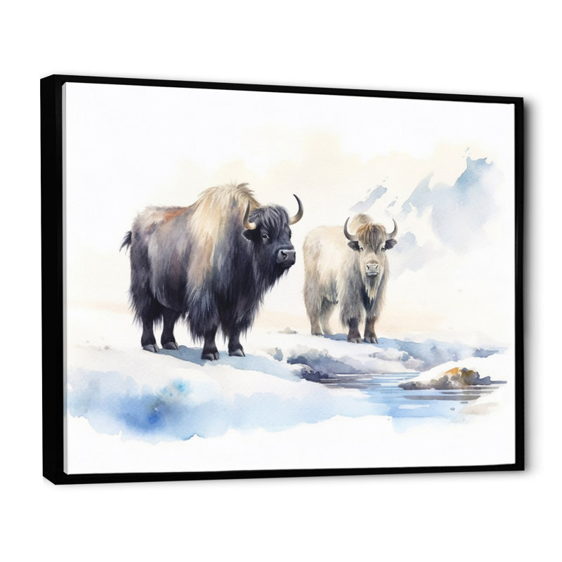 Domestique yak II sur toile, H 16 po x l 32 po x P 1 po, Cadre flottant noir