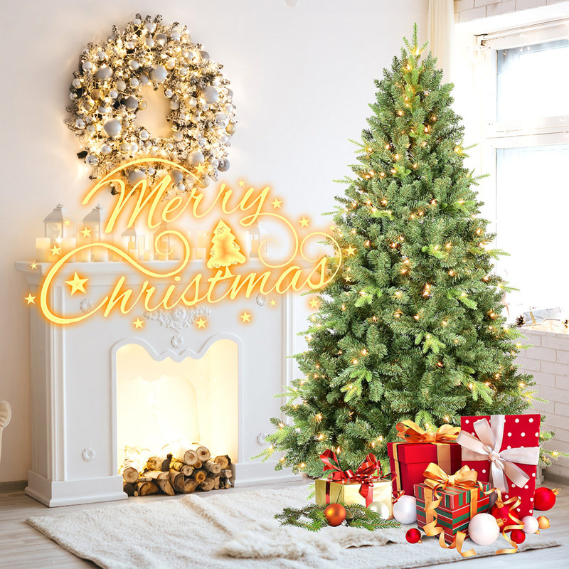 Arbre de Noël illuminé 4 pi avec 200 lumières blanc chaud UL - Arbre vert classique avec 636 pointes en PE + PVC, branches articulées pour une installation facile, support en métal robuste, aspect réaliste