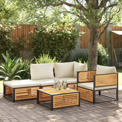 Chaise de jardin blanc crème, bois naturel, bois d'acacia massif standard