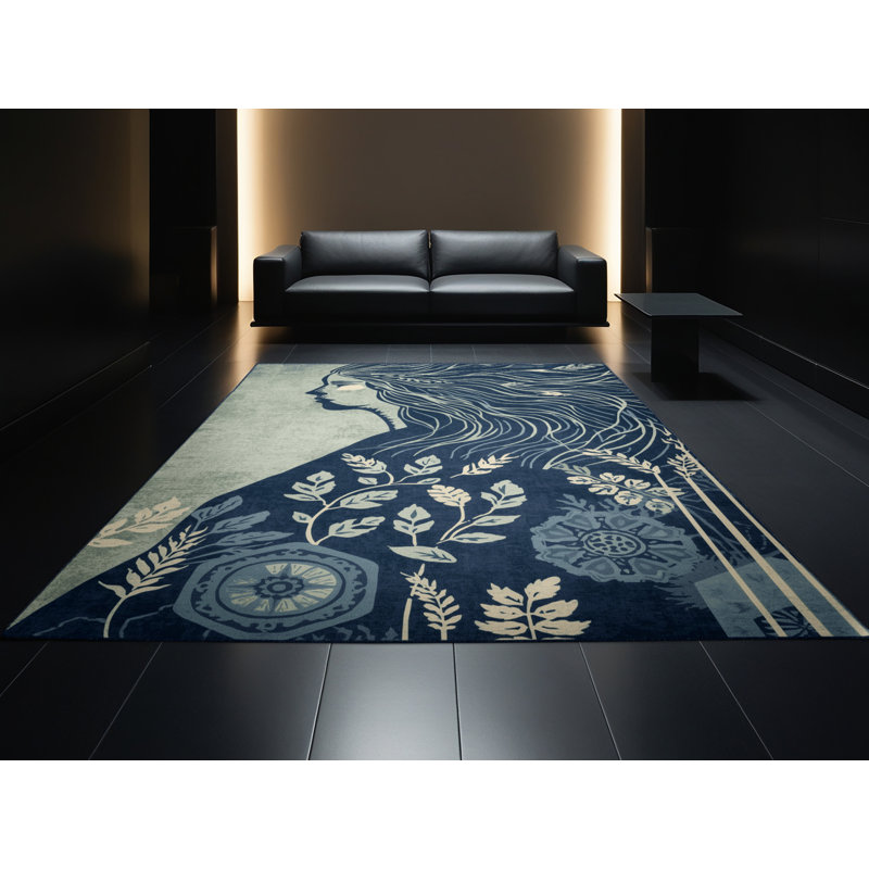 Tapis bleu moelleux moelleux à imprimé bohème Kater, 5 x 7