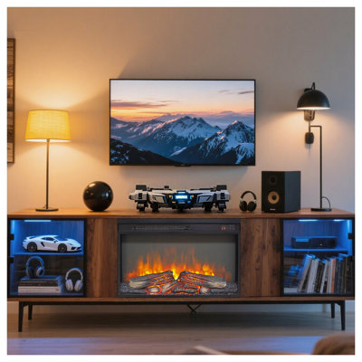 Electric Fireplace Insert, Ultra Thin Heater with Log Set & Realistic Flame, Remote Control, Overheating Protection