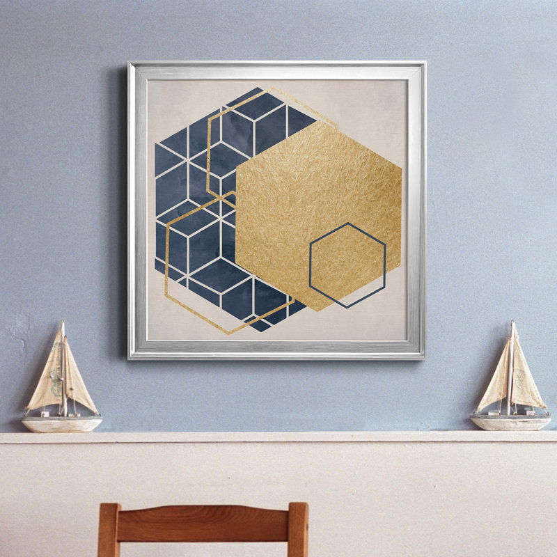 Geo I - Peinture sur toile encadrée, Encadrement argenté, H 30,5 po x l 30,5 po x P 1,5 po
