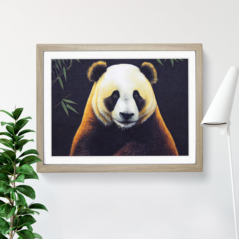 Captivating Panda - Single Picture Frame Print, Oak, 34cm H x 46cm W x 2cm D
