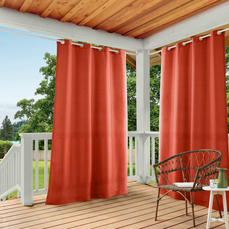 Ensemble de 2 rideaux à œillets TANTES ET CAMPAGNES Cabana pour intérieur et extérieur, Orange d'exception, L 54 po x L 84 po