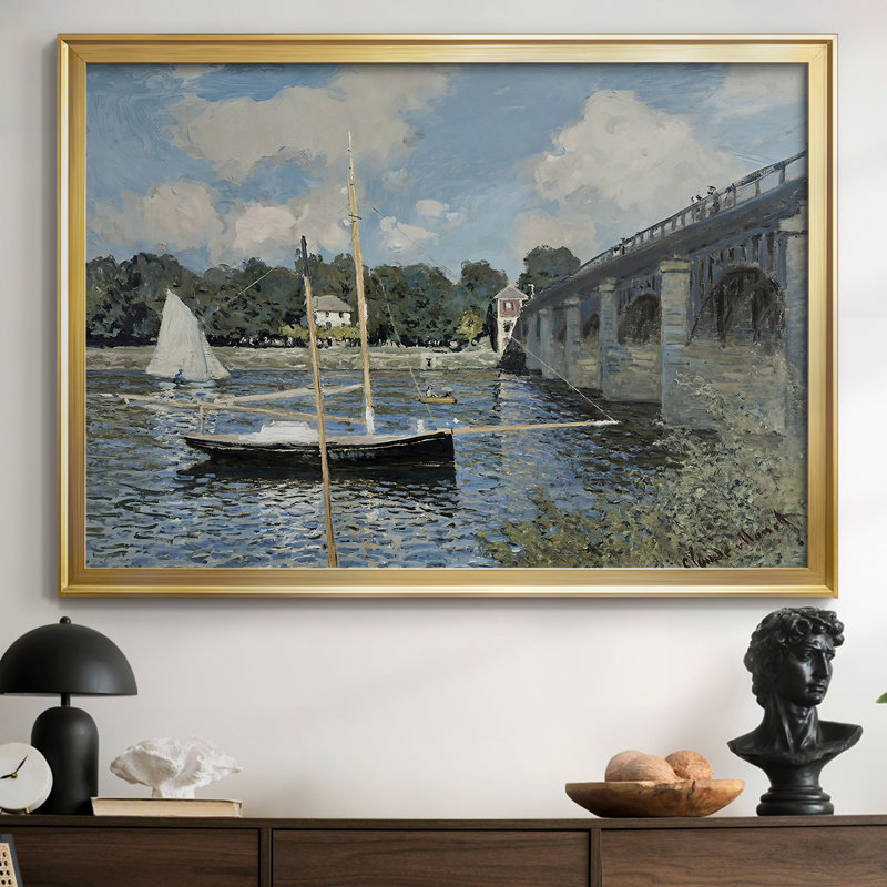 Le pont de la route à Argenteuil-Claude Monet - Toile tendue avec châssis, 1874, 30 x 5 x 42,5, Toile avec cadre, Doré