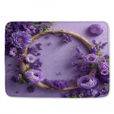 Purple Floral Wreath Bath Mat