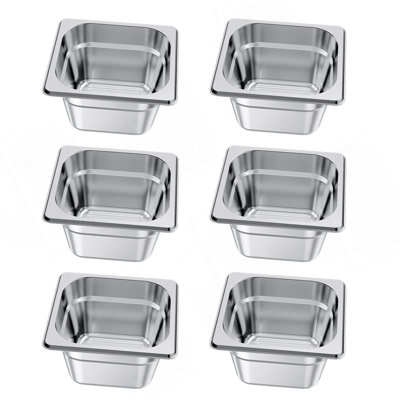 6 Pack Stainless Steam Hotel Pans, 1/6 Size Table Steam Pan, 4 Inch Deep, Anti Jam Restaurant Supplies Reusable Rustproof Catering Storage For Home, Party, Restaurant, Hotel, Buffet