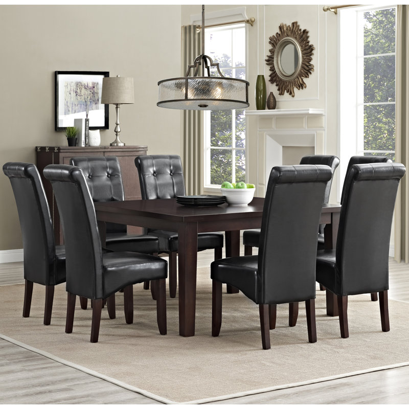 Cosmopolitan / Eastwood 9-Piece Contemporary Dining Set with Solid Hardwood Square Table and 8 Upholstered Chairs