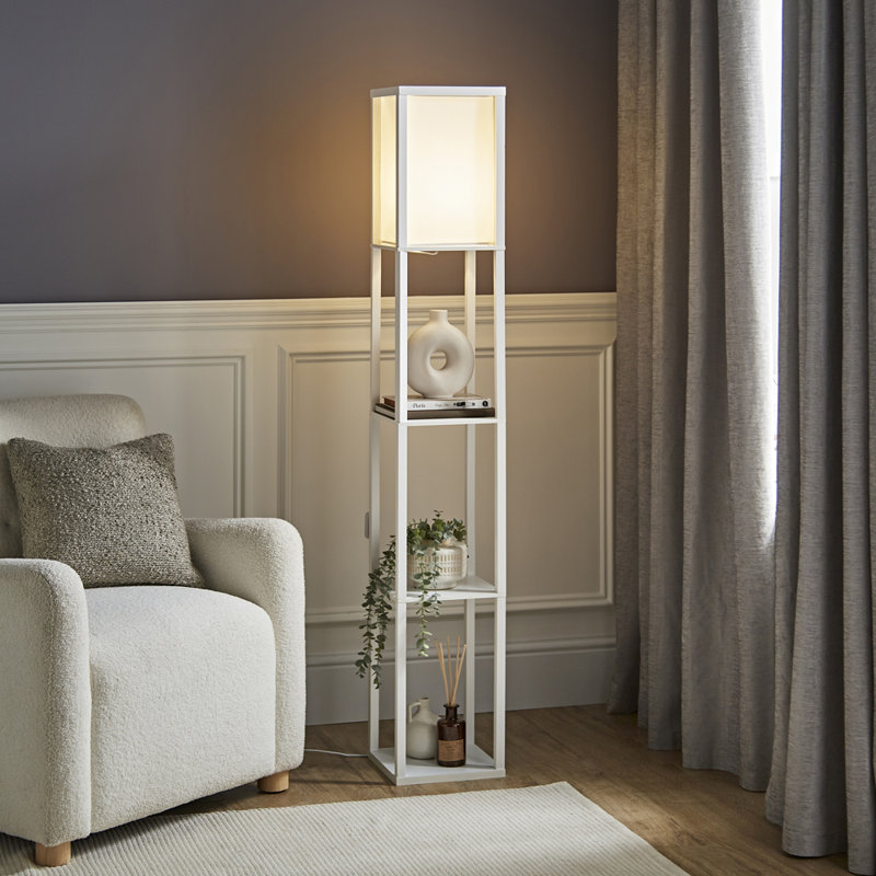 Lena Struttura 160cm Floor Lamp Wooden Shelves Floor Lamp in 4 Colours, Yes, White