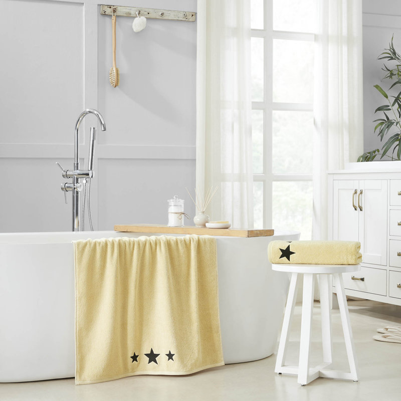 Ensemble de 2 serviettes de bain Timeless Linens Stars 27 x 54, Noir/crème