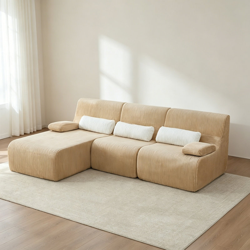 Canapé modulaire moderne de 98 po sans canapé en forme de L Canapé, Corduroy+Coffee