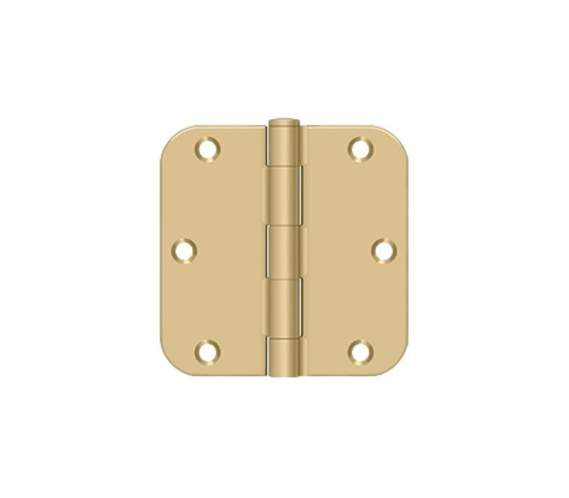 Deltana S35R55 3-1/2" x 3-1/2" x 5/8" Radius Hinge, Residential Thickness in Antique Brass Pair, Brushed Brass