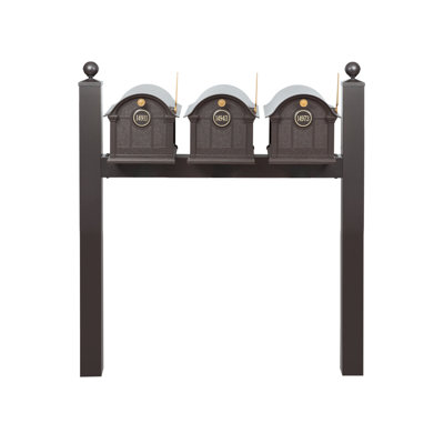 Balmoral Triple Mount Mailbox /w/ Ball Finials & Personalized Door Medallion (3 Mailboxes, Tri-Mount Rack, 3 Medallions)