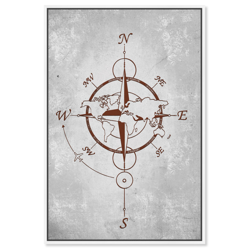 World Compass - Peinture sur toile, Toile blanche encadrée, H 15 po x l 10 po