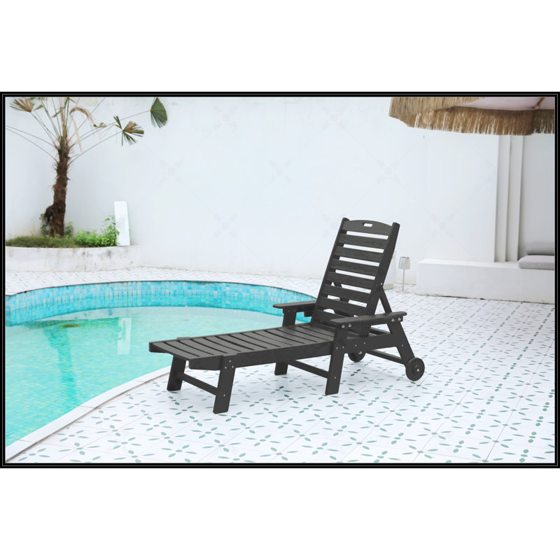 Chaise longue d'extérieur avec texture en bois, Noir