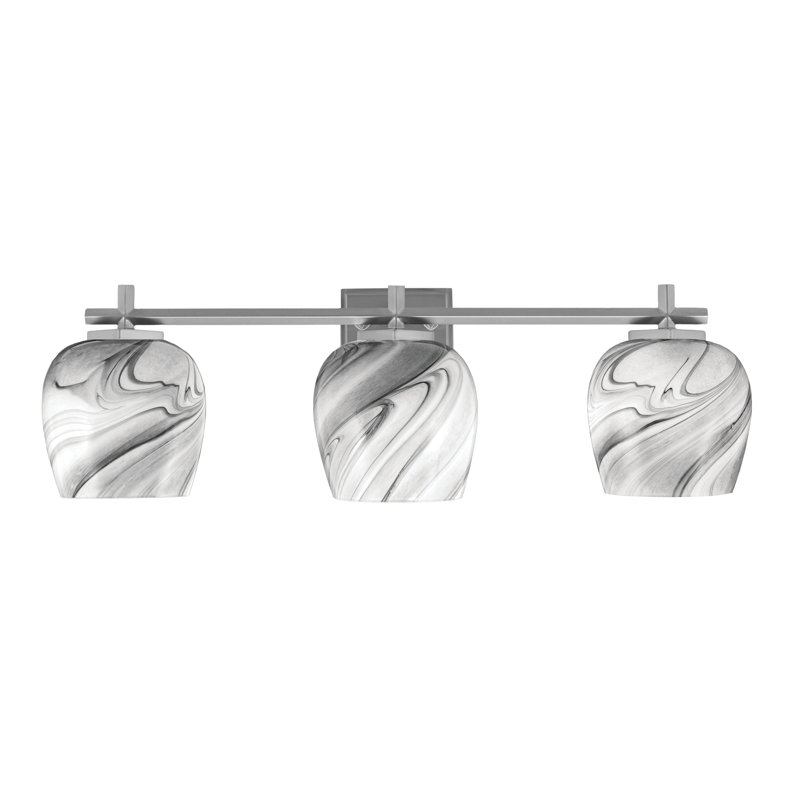 Barre de salle de bain Finola avec verre tourbillonnant onyx, H 8 po x l 26,75 po x P 7,25 po, Graphite, 3 lumières