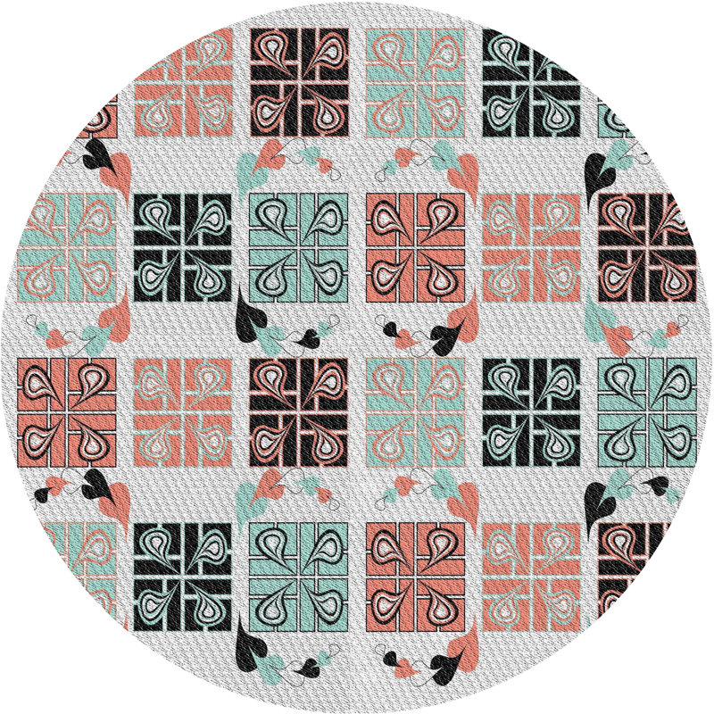 Tapis vert/orange/gris tissé à la machine, Rond 3 pi
