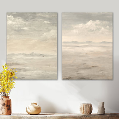 «Yellow and White Mist Sunrise Morning Clouds», ensemble de 2 reproductions d'art murales contemporaines en métal
