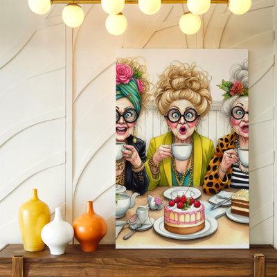 Drôle de femme âgée, théière, fantaisiste, mesdames, impression sur toile sur toile, affiche colorée coordonnée pour décoration de cuisine, décoration murale galerie, décoration intérieure moderne